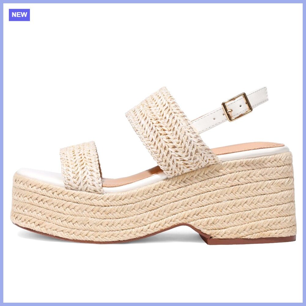 Platform Wedge Sandals with Ankle Strap, Raffia Woven Design